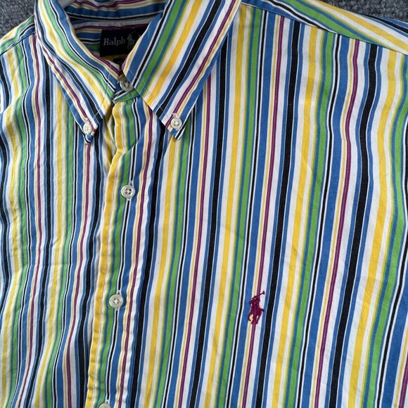 Ralph Lauren Men’s Button Up Shirt Multicolor Classic Fit Large Striped Cotton - Picture 9 of 11